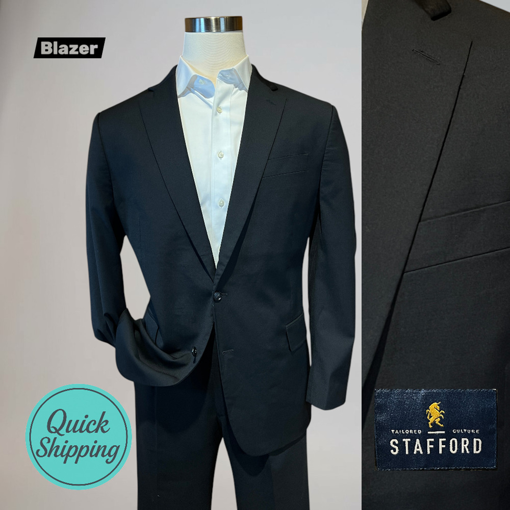 Stafford 44-46R Basic Black Classic Blazer Sport Suit Jacket Separate